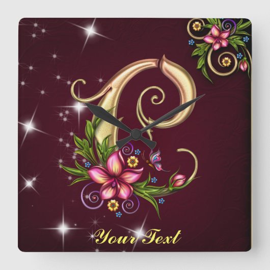 Personalize Monogram C Wall Clock Vierkante Klok (Voorkant)
