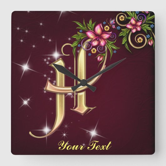 Personalize Monogram H Wall Clock Vierkante Klok (Voorkant)