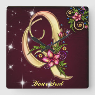 Personalize Monogram Q Wall Clock Vierkante Klok