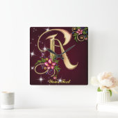 Personalize Monogram R Wall Clock Vierkante Klok (Huis)