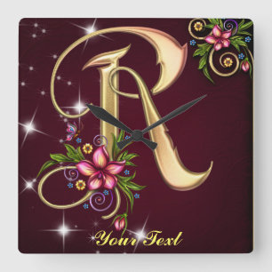 Personalize Monogram R Wall Clock Vierkante Klok