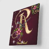 Personalize Monogram R Wall Clock Vierkante Klok (Hoek)