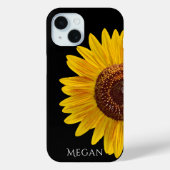 Personalize Name Black Case with Yellow Sunflower  (Achterkant)