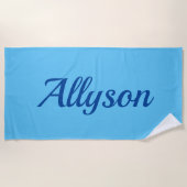 Personalize Name, Deep Blue Script / Sky Blue Strandlaken (Voorkant)