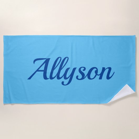 Personalize Name, Deep Blue Script / Sky Blue Strandlaken (Voorkant)
