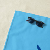 Personalize Name, Deep Blue Script / Sky Blue Strandlaken (In situ)