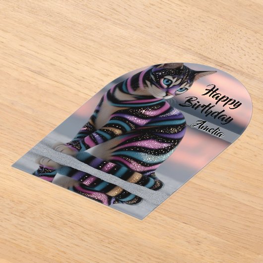 personalize name & image cat birthday acryl uitnodigingen (Laagn)