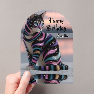 personalize name & image cat birthday acryl uitnodigingen