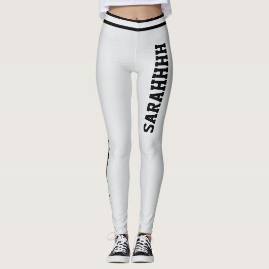 Personalize Name Light Grey Black Stripes Fun Gift Leggings (Voorkant)