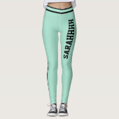 Personalize Name Light Teal Black Stripes Fun Gift Leggings (Voorkant)