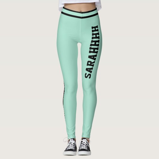 Personalize Name Light Teal Black Stripes Fun Gift Leggings (Voorkant)