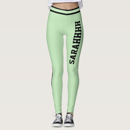 Personalize Name Pale Green Black Stripes Fun Gift Leggings (Voorkant)