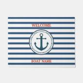 Personalize Nautical Blue Welcome Boat Name Stripe Deurmat (Voorkant)