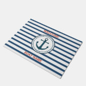 Personalize Nautical Blue Welcome Boat Name Stripe Deurmat (Schuin)