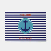 Personalize Nautical Blue Welcome Boat Name Stripe Deurmat (Voorkant)