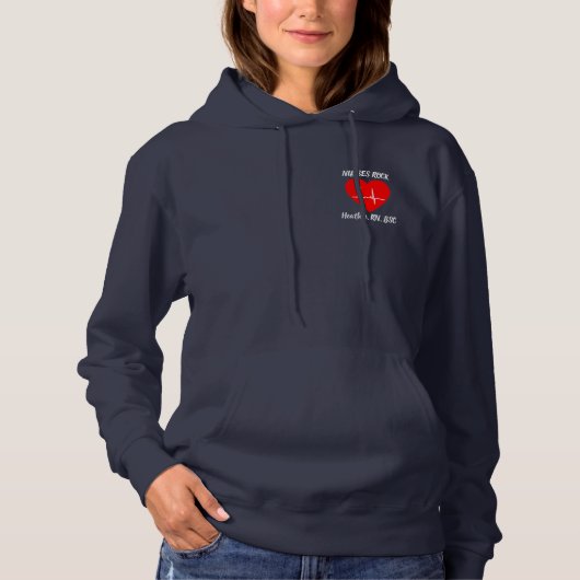 Personalize Nurses Rock Heart Love EKG RN Hoodie (Voorkant)