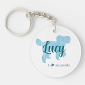 Personalize Pastel Blue Poodle Silhouette custom Sleutelhanger (Voorkant)