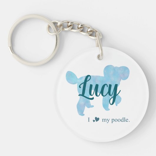 Personalize Pastel Blue Poodle Silhouette custom Sleutelhanger (Voorkant)