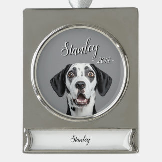 personalize pet name & picture verzilverd banner ornament