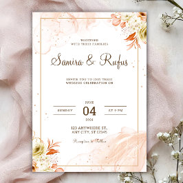 Personalize Pink floral wedding Invitation Kaart