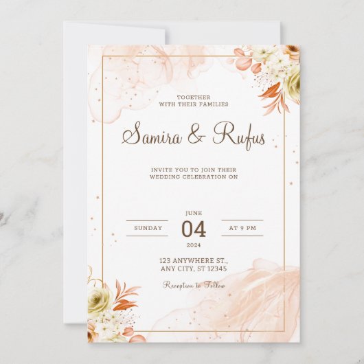 Personalize Pink floral wedding Invitation Kaart (Voorkant)