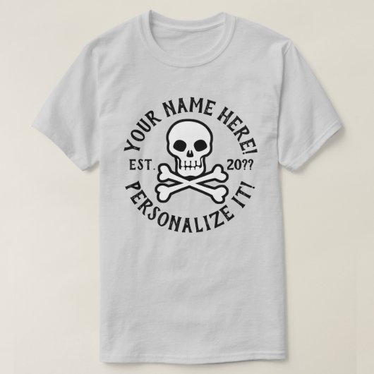 PERSONALIZE Pirate Skull en Crossbones T-Shirt (Design voorkant)