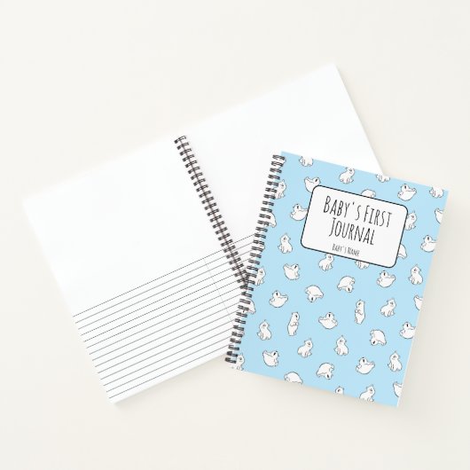 Personalize Polar Bear Blue Baby's First Journal Notitieboek (Binnen)
