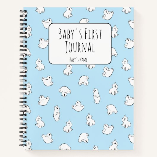 Personalize Polar Bear Blue Baby's First Journal Notitieboek (Voorkant)