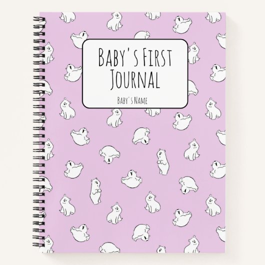 Personalize Polar Bear Pink Baby's First Journal Notitieboek (Voorkant)