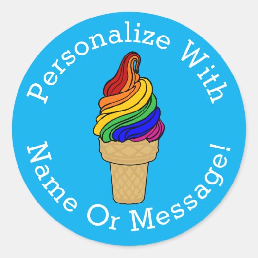 PERSONALIZE Rainbow Swirl Ice Cream Ronde Sticker (Voorkant)
