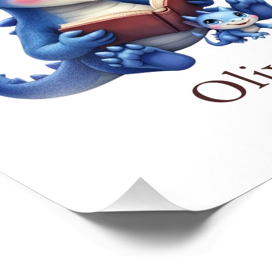 Personalize Reading Dragon Custom Nursery Wall Art Foto Afdruk (Hoek)