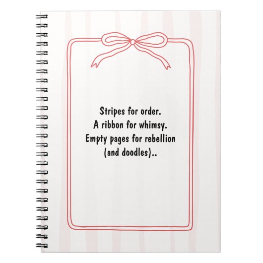 PERSONALIZE Red Ribbon Pink Stripe Pattern Notitieboek (Voorkant)