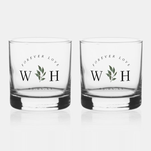 Personalize Rustic Floral Stem Wedding Monogram  Whisky Glas (Voorkant)