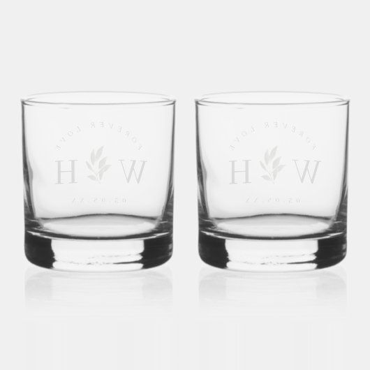 Personalize Rustic Floral Stem Wedding Monogram  Whisky Glas (Achterkant)