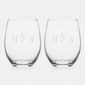 Personalize Rustic Floral Stem Wedding Monogram  Wijnglas Zonder Voet (Achterkant)