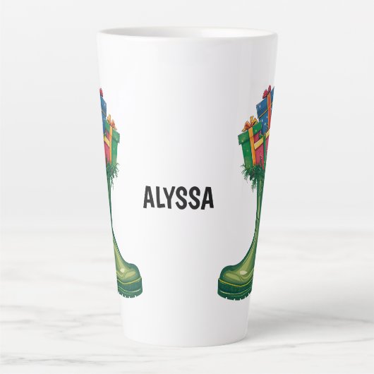 Personalize Santa's New Boots Latte Mok (Voorkant)