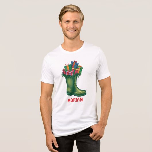 Personalize Santa's New Boots Tri-Blend Shirt (Voorkant volledig)