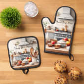 Personalize Set of 2 Kitchen Oven Mitt Potholder (Top down)