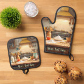Personalize Set of 2 Kitchen Oven Mitt Potholder (Top down)
