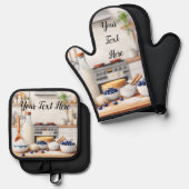 Personalize Set of 2 Kitchen Oven Mitt Potholder (Voorkant / Achterkant)