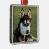 Personalize Siberian Husky puppy portret Metalen Ornament (Rechts)
