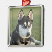 Personalize Siberian Husky puppy portret Metalen Ornament (Links)