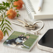 Personalize Siberian Husky puppy portret Sleutelhanger (Voorkant Rechts)