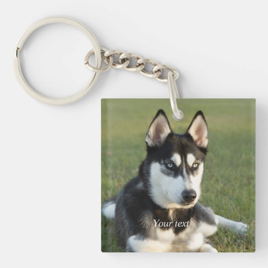 Personalize Siberian Husky puppy portret Sleutelhanger (voorkant)
