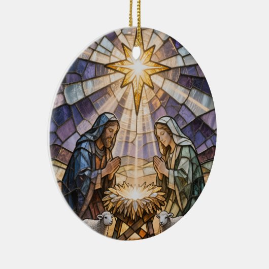 Personalize Stained Glass Nativity Scene Christmas Keramisch Ornament (Rechts)