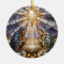 Personalize Stained Glass Nativity Scene Christmas Keramisch Ornament