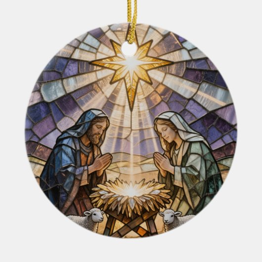 Personalize Stained Glass Nativity Scene Christmas Keramisch Ornament (Voorkant)