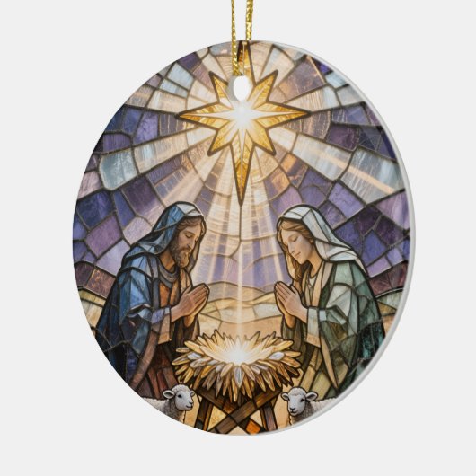 Personalize Stained Glass Nativity Scene Christmas Keramisch Ornament (Links)