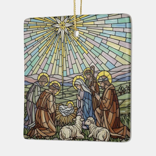 Personalize Stained Glass Nativity Scene Christmas Keramisch Ornament (Links)