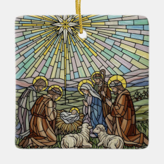 Personalize Stained Glass Nativity Scene Christmas Keramisch Ornament